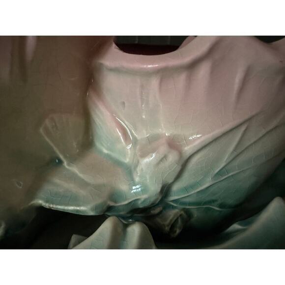 VERY rare McCoy Pottery HUMMINGBIRD double cache planter Pink Green 10+Inch - Picture 2 of 8